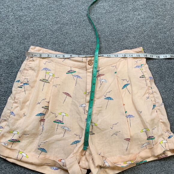 C&C California Shorts Womens 10 Light Peach Multi Linen Beach Umbrella Print - Picture 7 of 12